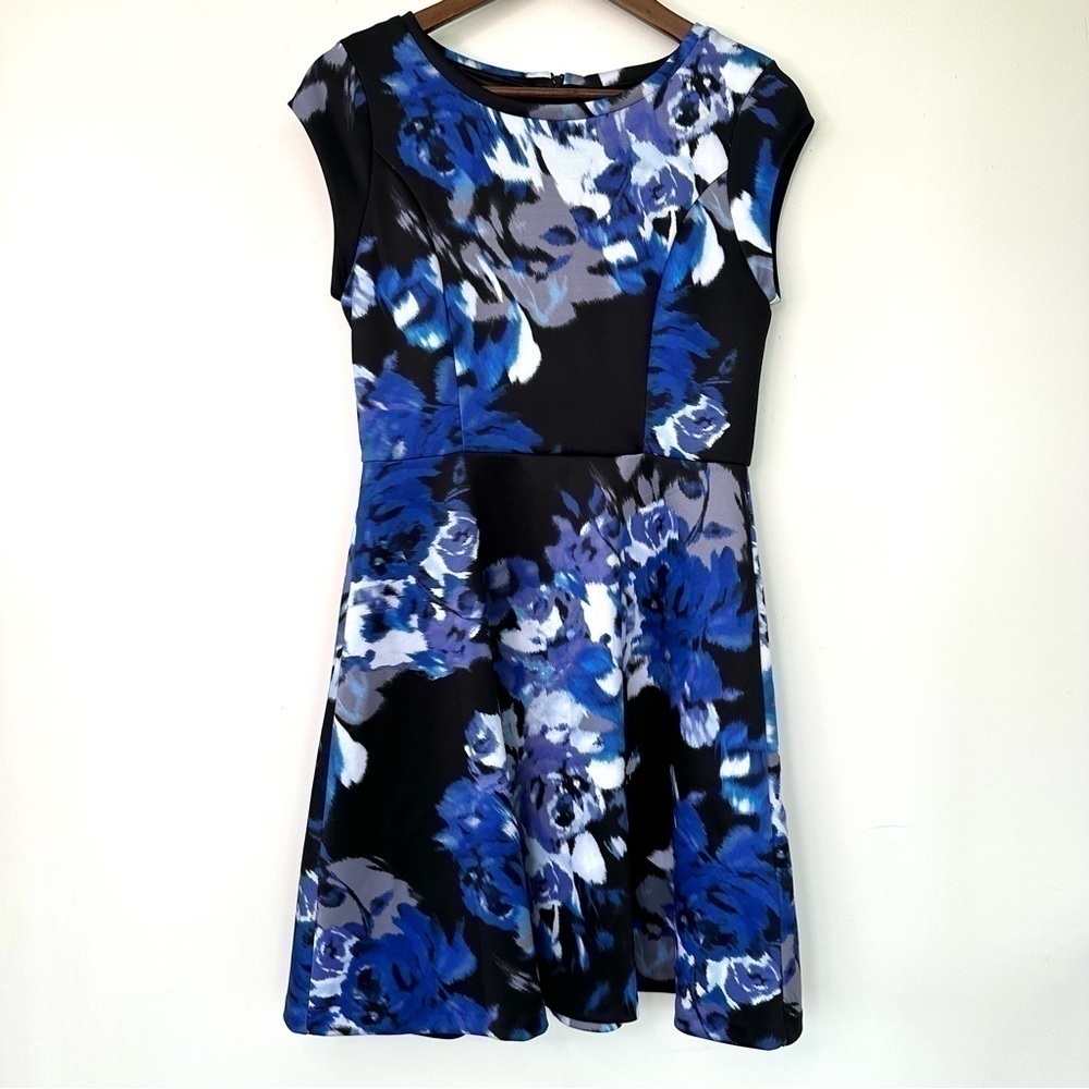 Cynthia Rowley fit & flare dress with crew neckline and cap sleeves, midi
